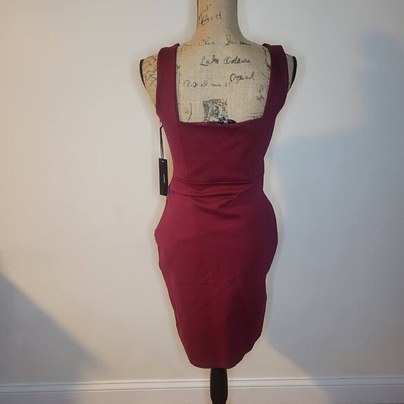NWT Lulu's Social Sensation Burgundy Square Neck Mini Bodycon Dress Medium - Picture 11 of 11